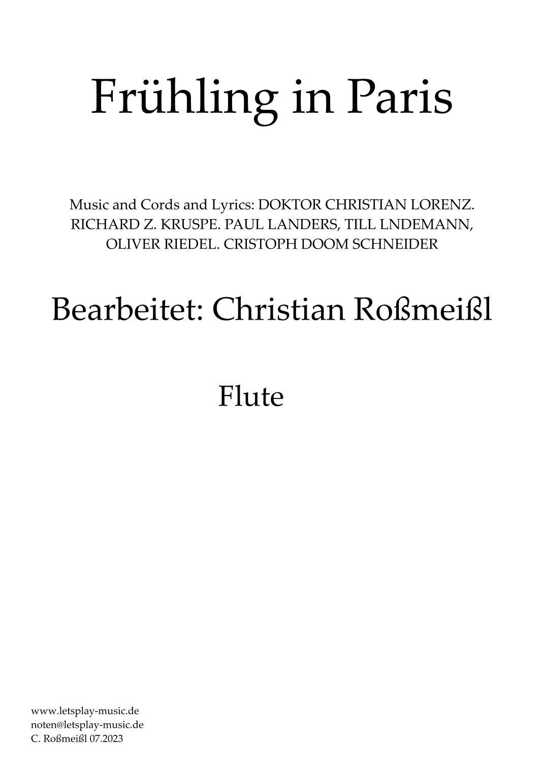 Fruehling In Paris (arr. Christian Roßmeißl)