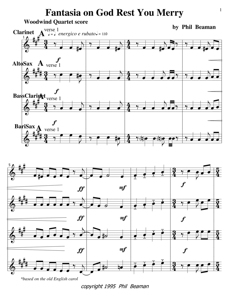 Fantasia on God Rest You Merry - Woodwind Quartet 3 (arr. Phil Beaman)