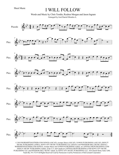 I Will Follow (arr. José Daniel Morales A.)