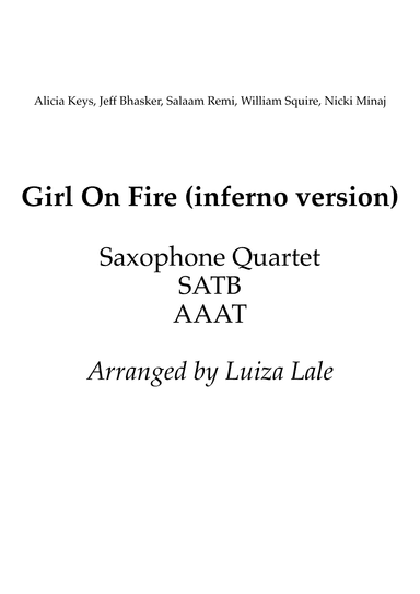 Girl On Fire (main Version) (arr. Luiza Lale)