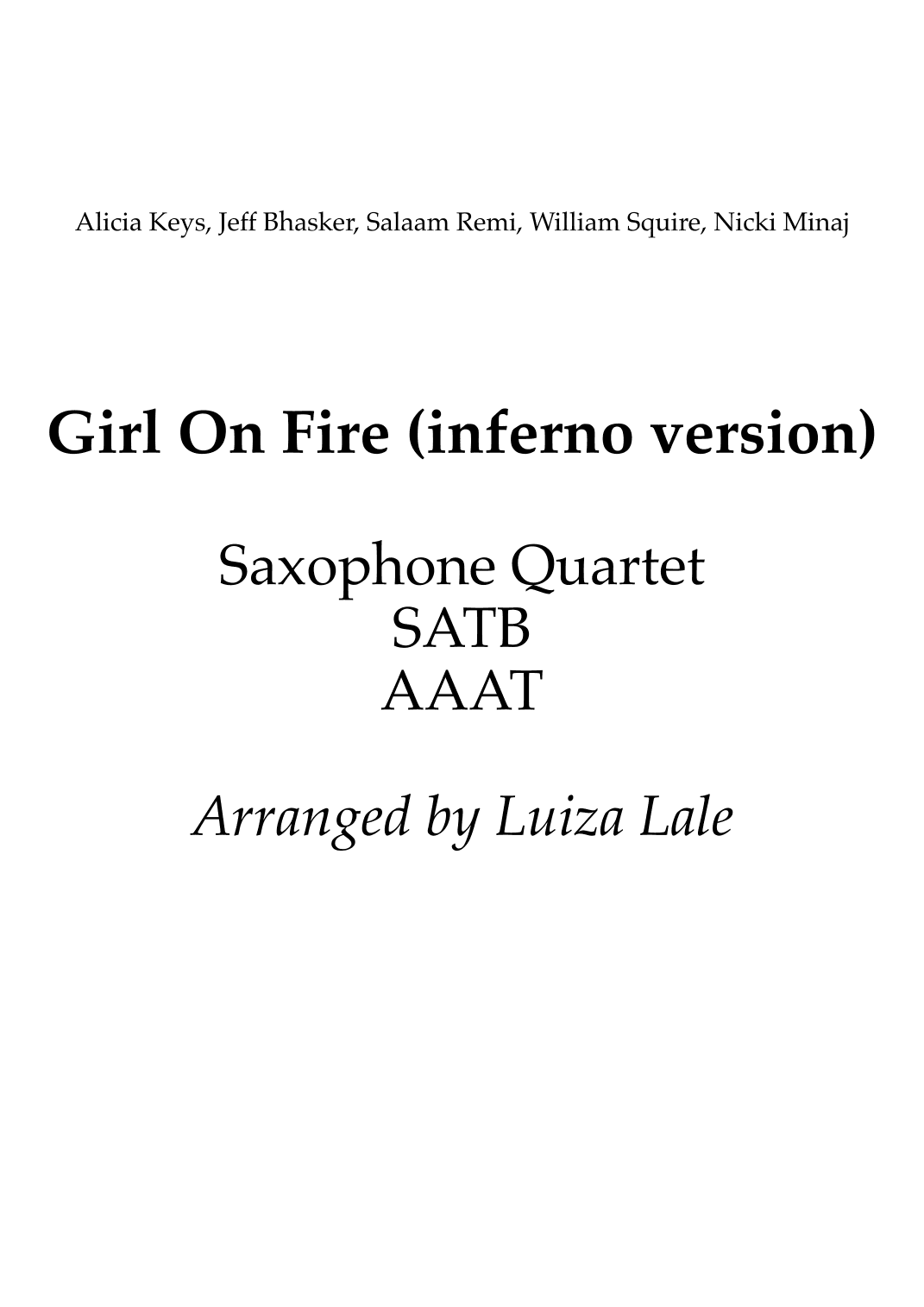 Girl On Fire (main Version) (arr. Luiza Lale)