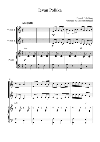 Ievan Polkka (for violin duet and piano accompaniment) (arr. Kaiserin Rebecca)
