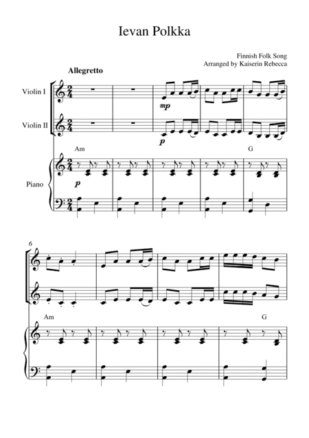 Ievan Polkka (for violin duet and piano accompaniment) (arr. Kaiserin Rebecca)