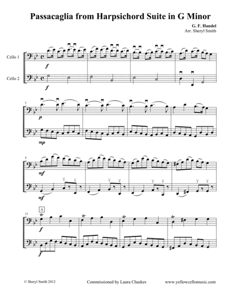 Passacaglia in G Minor Arranged for Two Cellos (cello duet, cello duo) (arr. Yellow Cello Music)