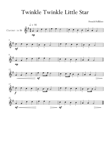 Twinkle Twinkle Little Star for Clarinet in F Major. Very Easy. (arr. Matheus Araújo)