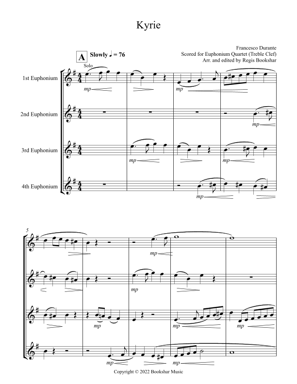 Kyrie (Durante) (Euphonium Quartet - Treble Clef) (arr. Regis Bookshar)