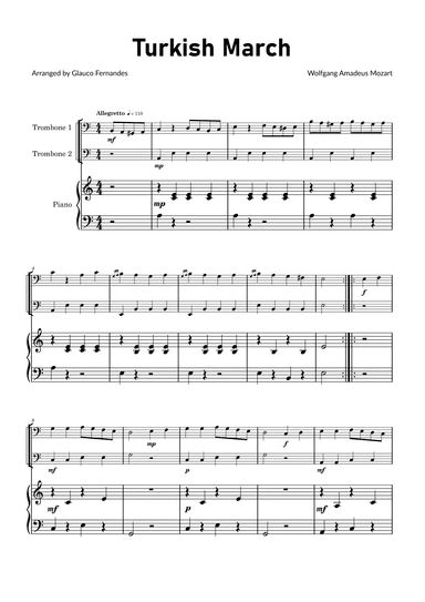 Turkish March by Mozart - Trombone Duet with Piano (arr. Glauco Fernandes)