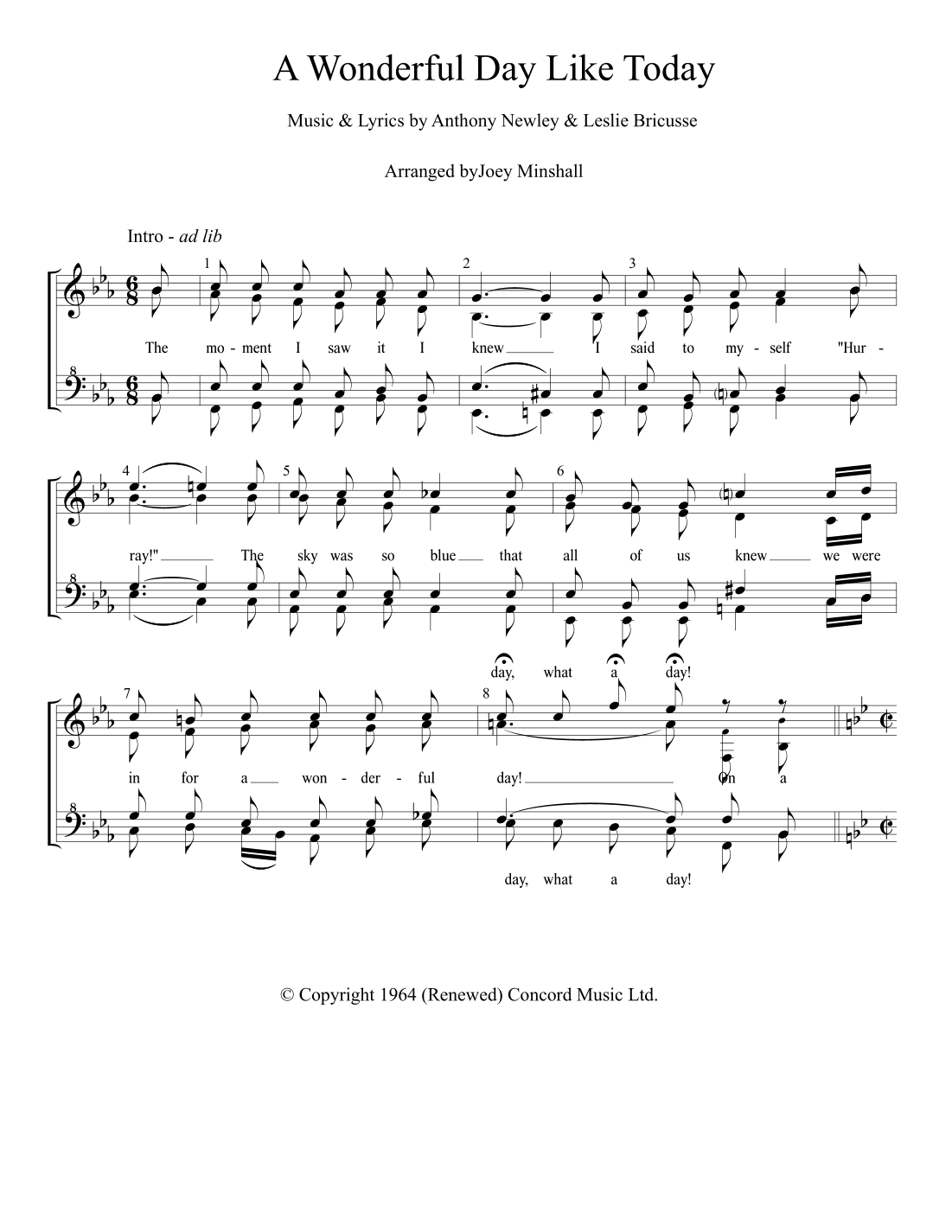 A Wonderful Day Like Today (arr. Joey Minshall)
