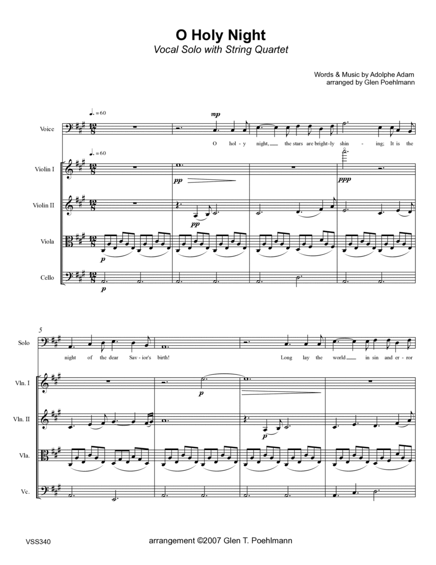 O HOLY NIGHT - VOCAL SOLO with STRING QUARTET accompaniment (arr. Glen Poehlmann)