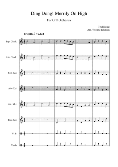 Ding Dong Merrily On High - For Orff Ensemble (arr. Yvonne Johnson)