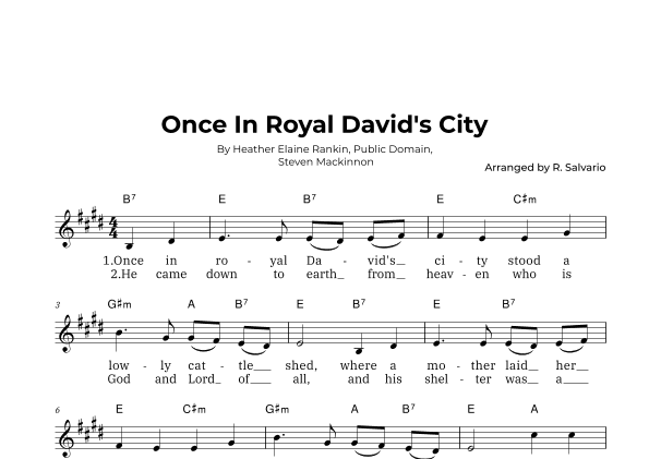 Once In Royal David's City (Key of E Major) (arr. R. Salvario)