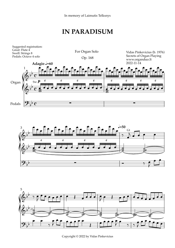 In Paradisum, Op. 168 (Organ Solo) by Vidas Pinkevicius