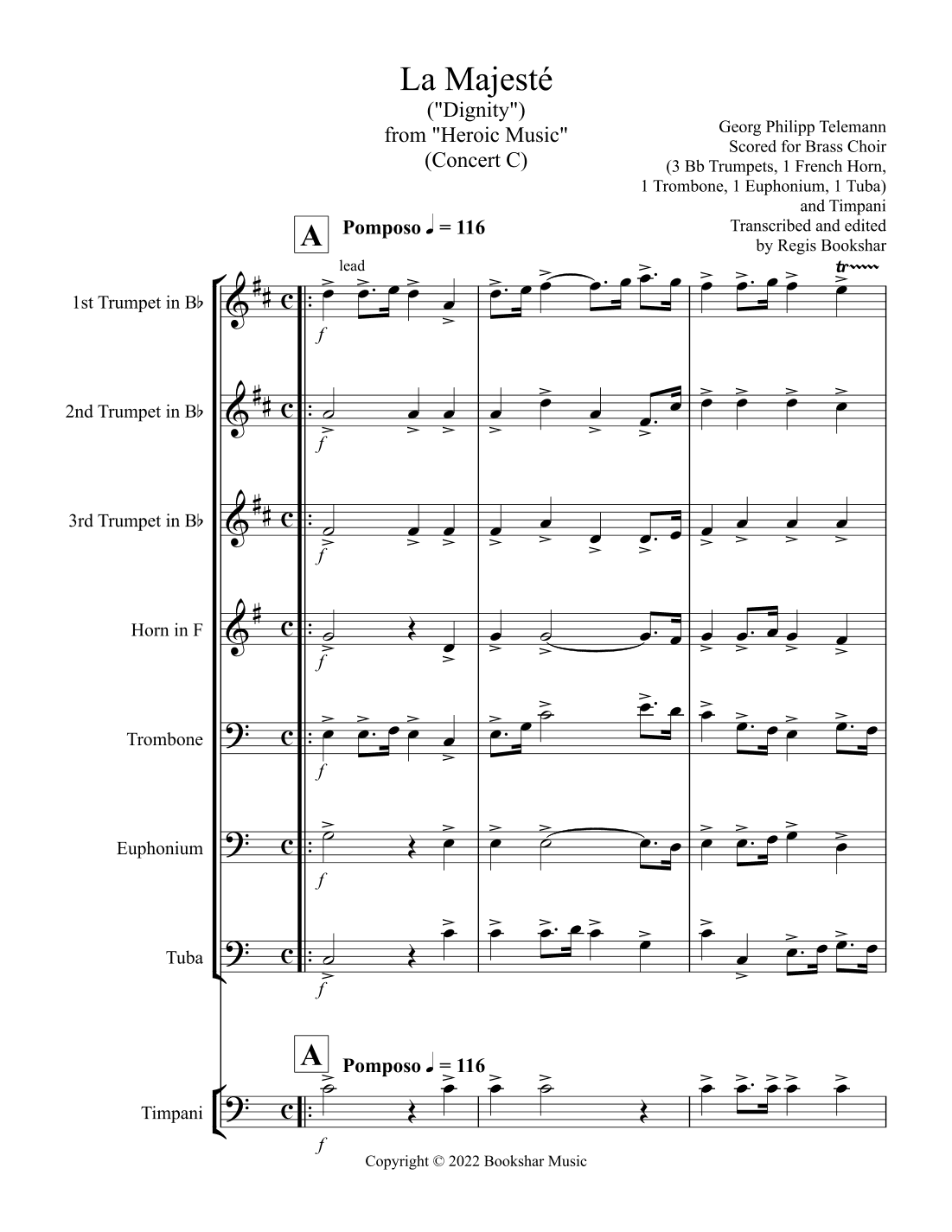 La Majeste (from "Heroic Music") (C) (Brass Choir - 3 Trp, 1 Hrn, 1 Trb, 1 Euph, 1 Tuba, Timp) (arr. Regis Bookshar)