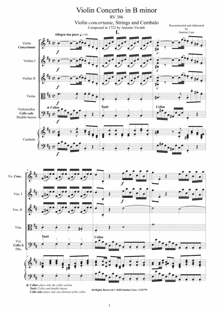 Vivaldi - Violin Concerto in B minor RV 386 for Violin, Strings and Cembalo (arr. Santino Cara)