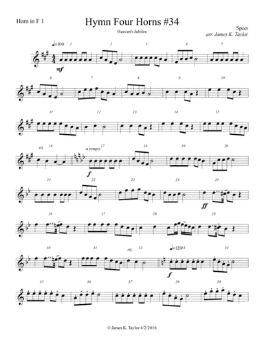 Heaven's Jubilee for Horn Quartet #34 (arr. James K. Taylor)