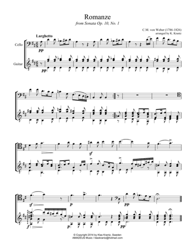 Romanze Op. 10 for cello and guitar (arr. Amadeus Music)