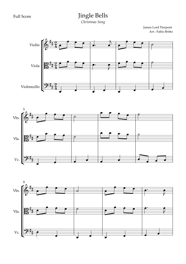 Jingle Bells (Christmas Song) for String Trio (arr. Fabio Britto)