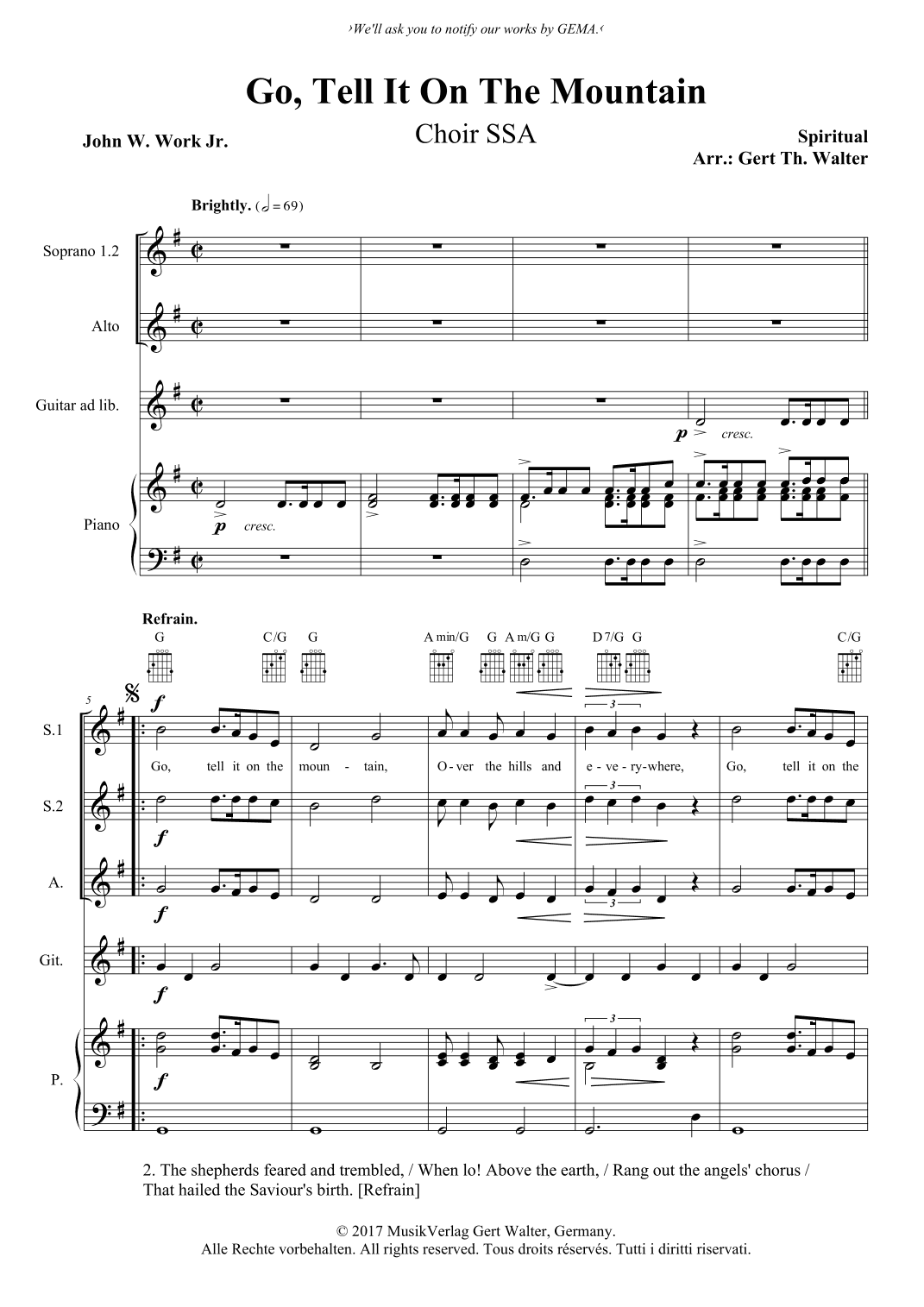 Go, Tell It On The Mountain (arr. Gert Th. Walter)