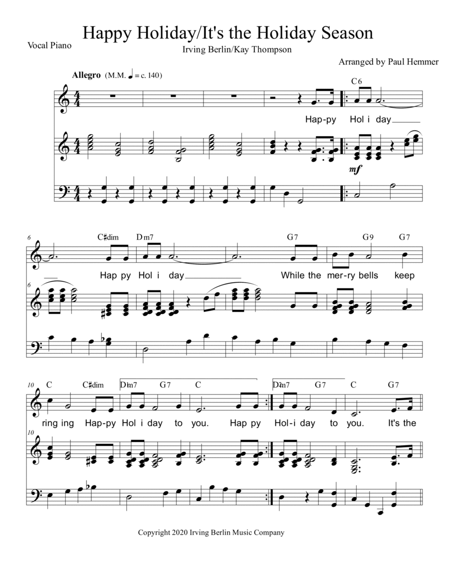 Happy Holiday / The Holiday Season (arr. Paul Hemmer)
