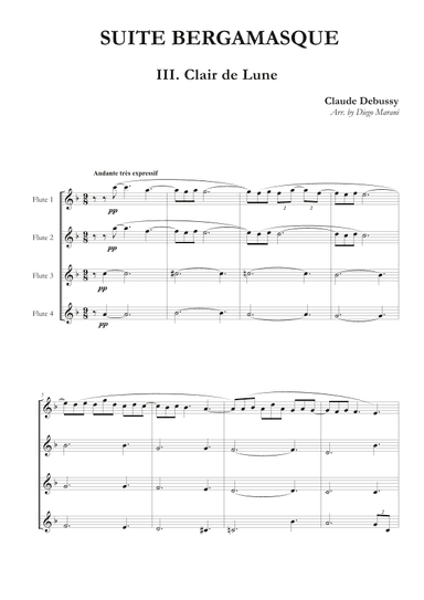 Clair de Lune from "Suite Bergamasque" for Flute Quartet (arr. Diego Marani)
