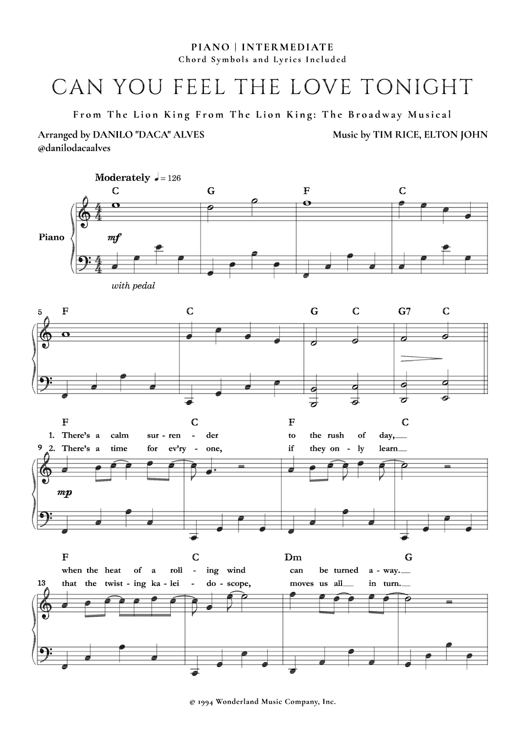 Can You Feel The Love Tonight (arr. Danilo "Daca" Alves)