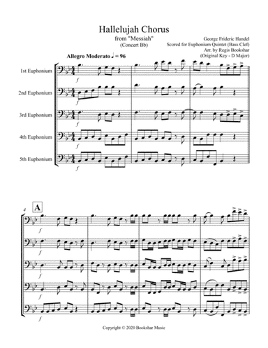 Hallelujah (from "Messiah") (Bb) (Euphonium Quintet - Bass Clef) (arr. Regis Bookshar)