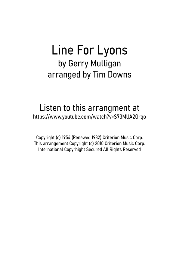 Line For Lyons (arr. Tim Downs)