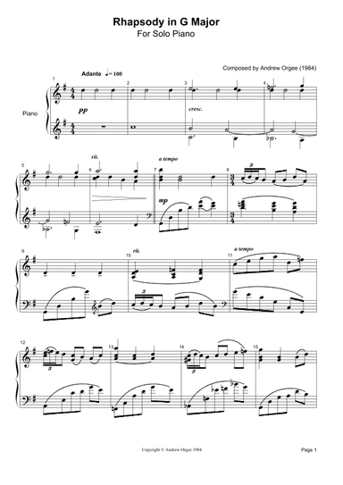 Rhapsody in G Major for Solo Piano