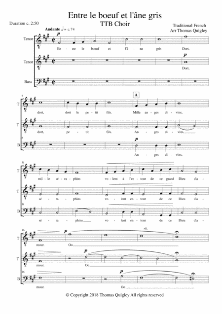 Entre le boeuf et l'âne gris (arr. Thomas Quigley)