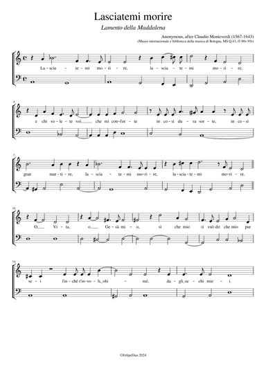 Lamento della Maddalena: Lasciatemi morire (arr. Early Music Scores)