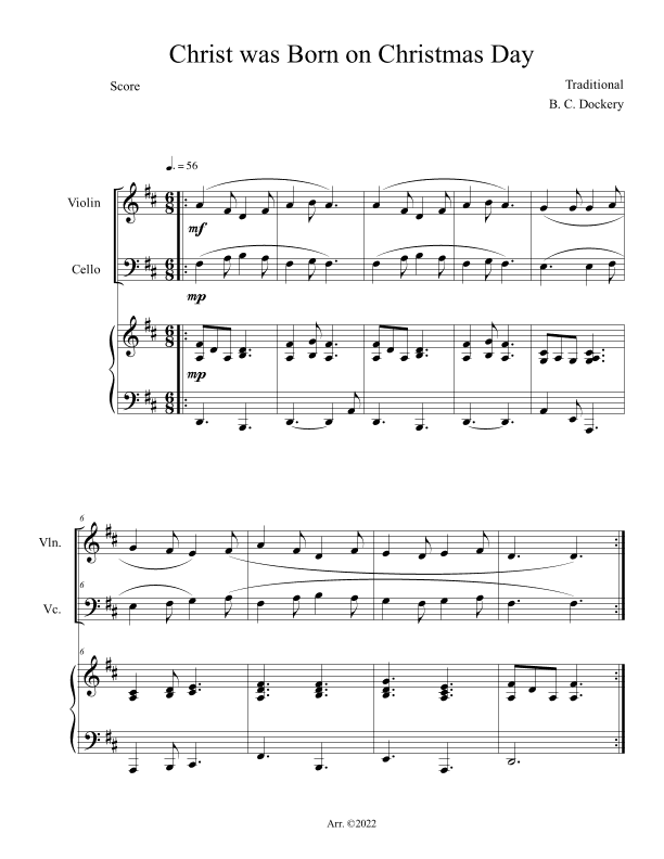 Christ was Born on Christmas Day (Violin and Cello Duet with Piano Accompaniment) (arr. B. C. Dockery)