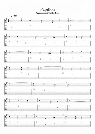 Papillon For Solo Guitar (arr. Caitlin Rose)