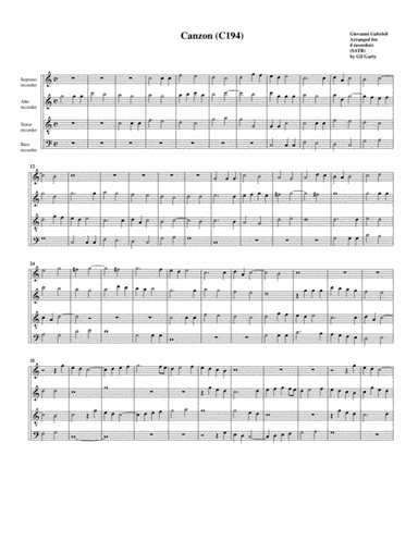 Canzon C. 194 (arrangement for 4 recorders) (arr. Gil Garty)