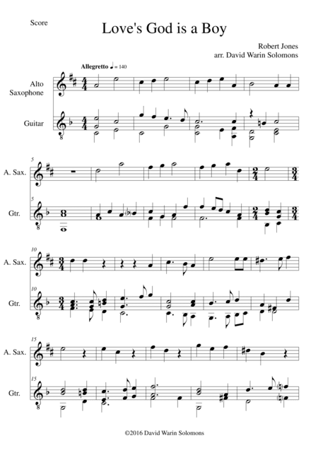 Love's God is a Boy for alto saxophone and guitar (arr. David Warin Solomons)