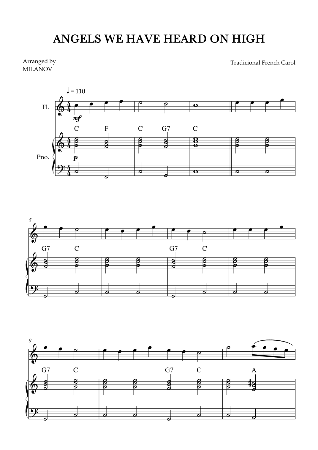 Angels We Have Heard on High | Christmas song | flute | easy beginner | Chords (arr. Milanov)