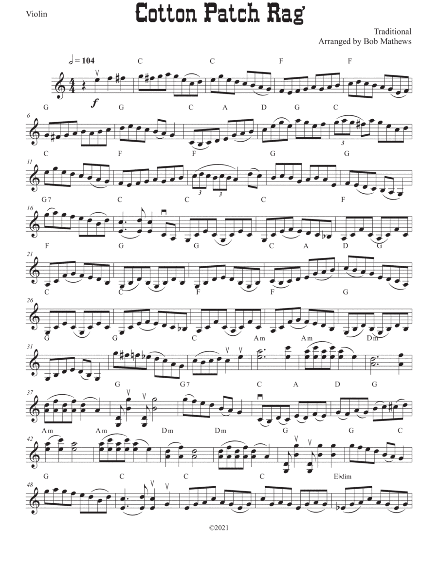 Cotton Patch Rag for Fiddle solo (arr. Bob Mathews)