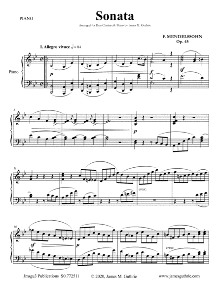 Mendelssohn: Sonata Op. 45 for Alto Sax & Piano (arr. James Guthrie, ASCAP)