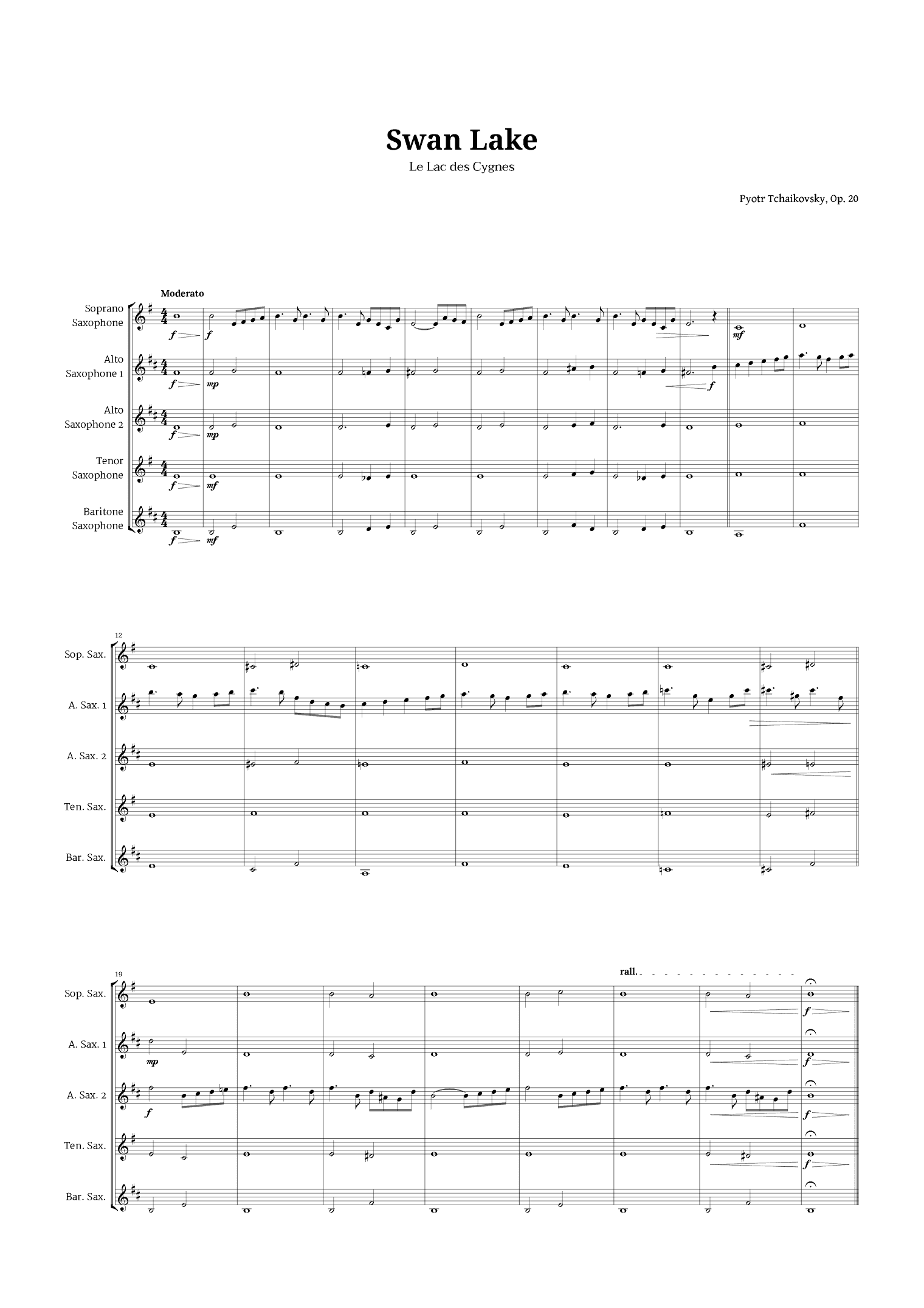 Swan Lake by Tchaikovsky for Sax Quintet (arr. Langanho)