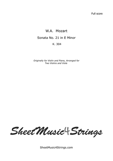 Mozart, W. A. - Sonata No. 21, K. 304 Arranged for Two Violins and Viola (arr. SheetMusic4Strings)
