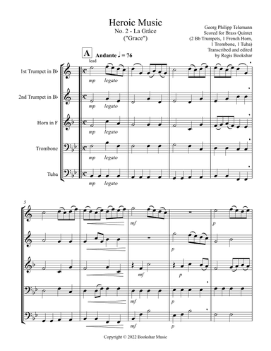 Heroic Music - No.   2. La Grace (Bb) (Brass Quintet - 2 Trp, 1 Hrn, 1 Trb, 1 Tuba) (arr. Regis Bookshar)