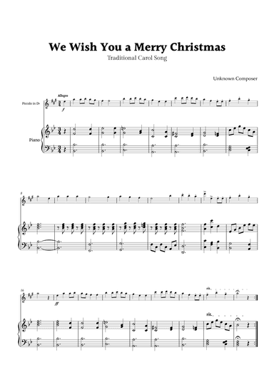 We Wish you a Merry Christmas for D- Flat Piccolo and Piano (arr. Rika K.)