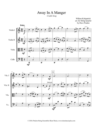 Away In A Manger (Cradle Song) for String Quartet (arr. Dave Prudon)