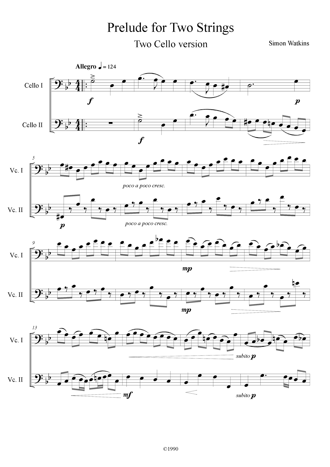 Prelude for two strings - two cello version (full score)