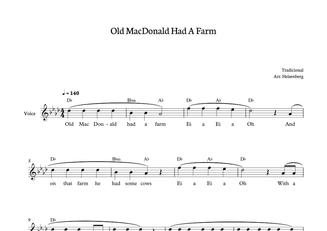 Old MacDonald Had a Farm for voice in Ab major (arr. Heisenberg)