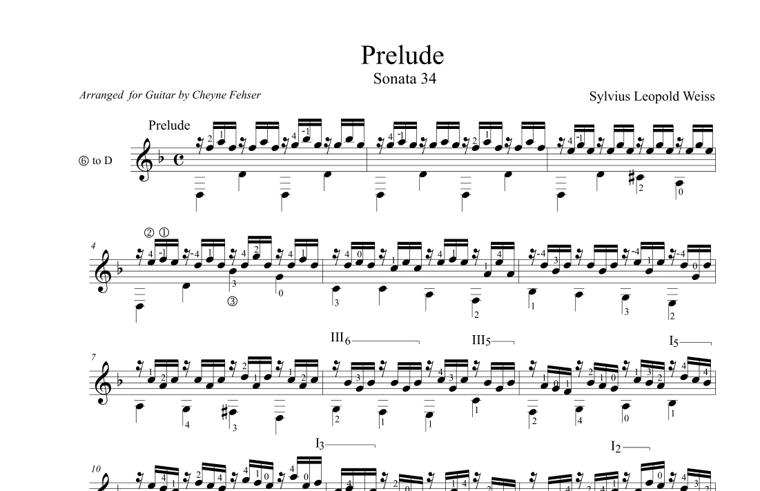 Prelude in D Minor, Sonata 34 - Sylvius Leopold Weiss, Arranged for Solo Guitar (arr. Cheyne Fehser)