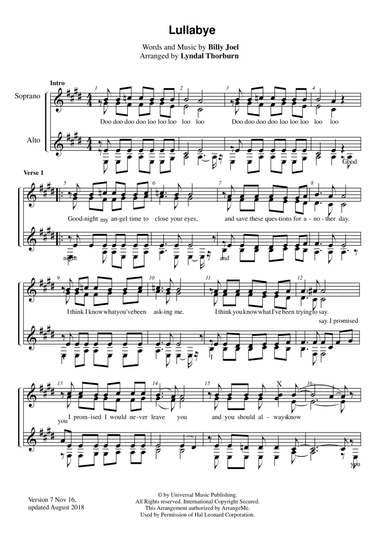 Lullabye (goodnight, My Angel) (arr. Lyndal Thorburn)