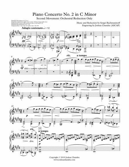Rachmaninoff Piano Concerto No. 2 in C Minor - Movement 2 (Accompaniment/Orchestral Reduction Only) (arr. Joshua Chandra)