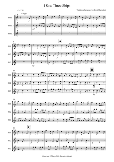 I Saw Three Ships for Flute Trio (arr. David Burndrett)