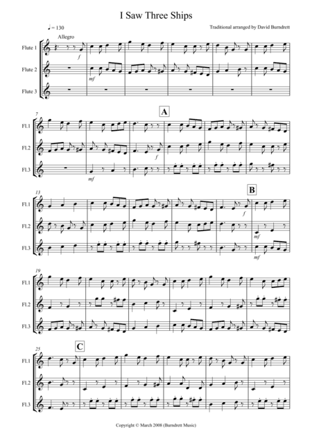 I Saw Three Ships for Flute Trio (arr. David Burndrett)