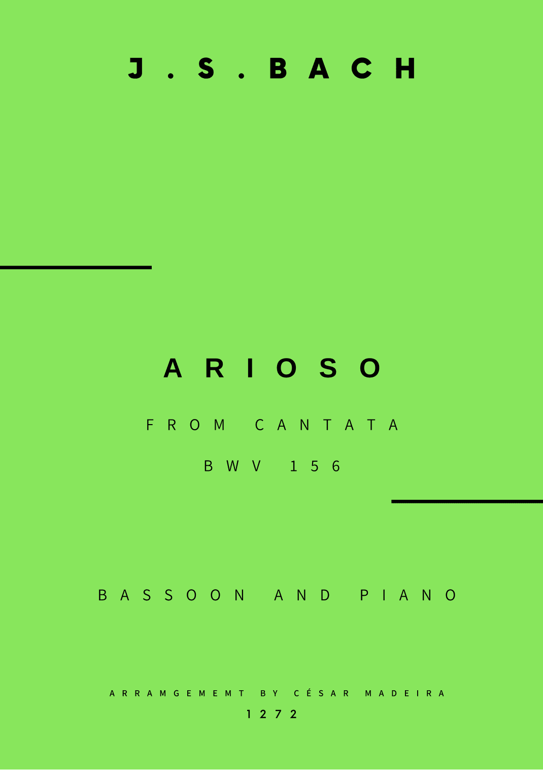 Arioso (BWV 156) - Bassoon and Piano (Full Score and Parts) (arr. César Madeira)